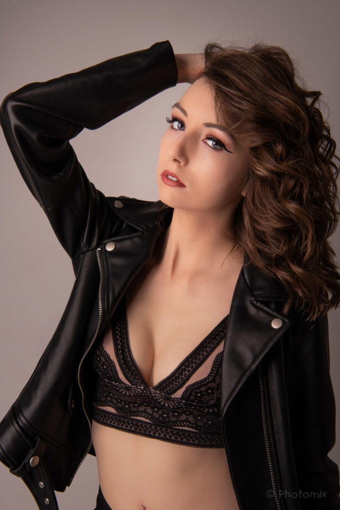 Beautiful model in a leather jacket